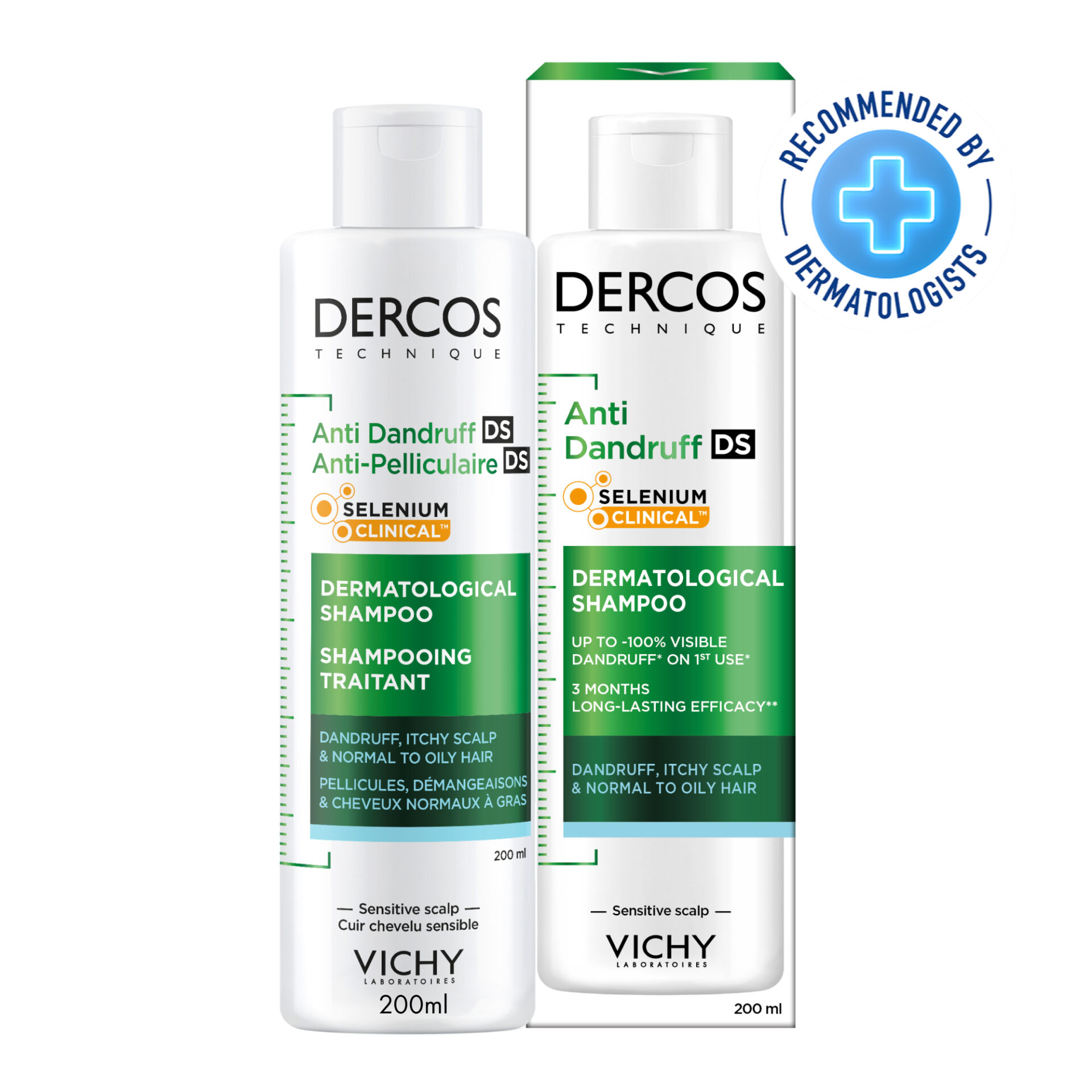 Vichy Dercos Shampoing Traitant Anti-Pelliculaire Cheveux Normaux à Gras 200ml
