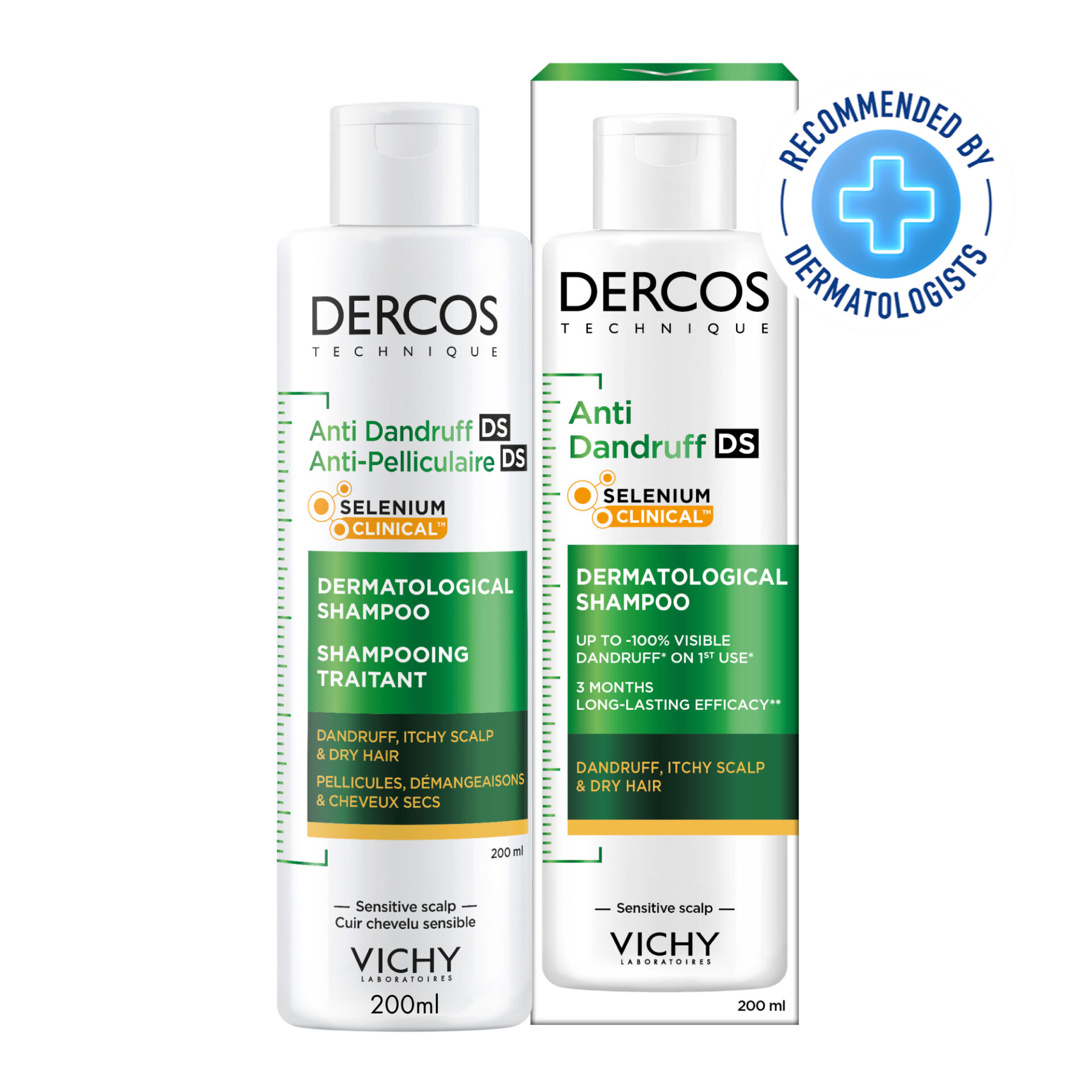 Vichy Dercos Shampoing Traitant Anti-Pelliculaire Cheveux Secs 200ml