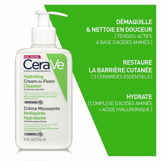 cerave creme moussante nettoyante hydratante peau normale a seche 236ml 2