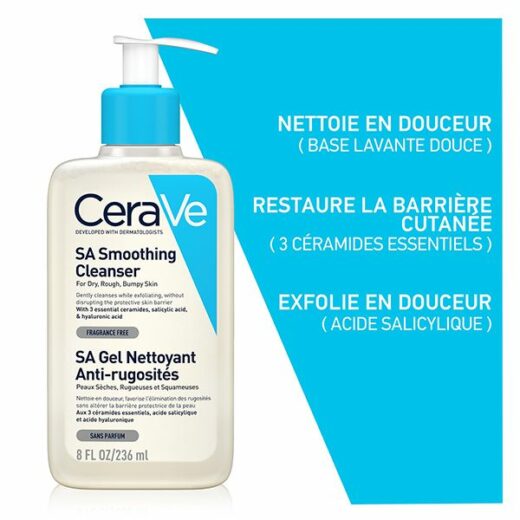 cerave sa gel nettoyant anti rugosites peau seche et rugueuse 236ml 2