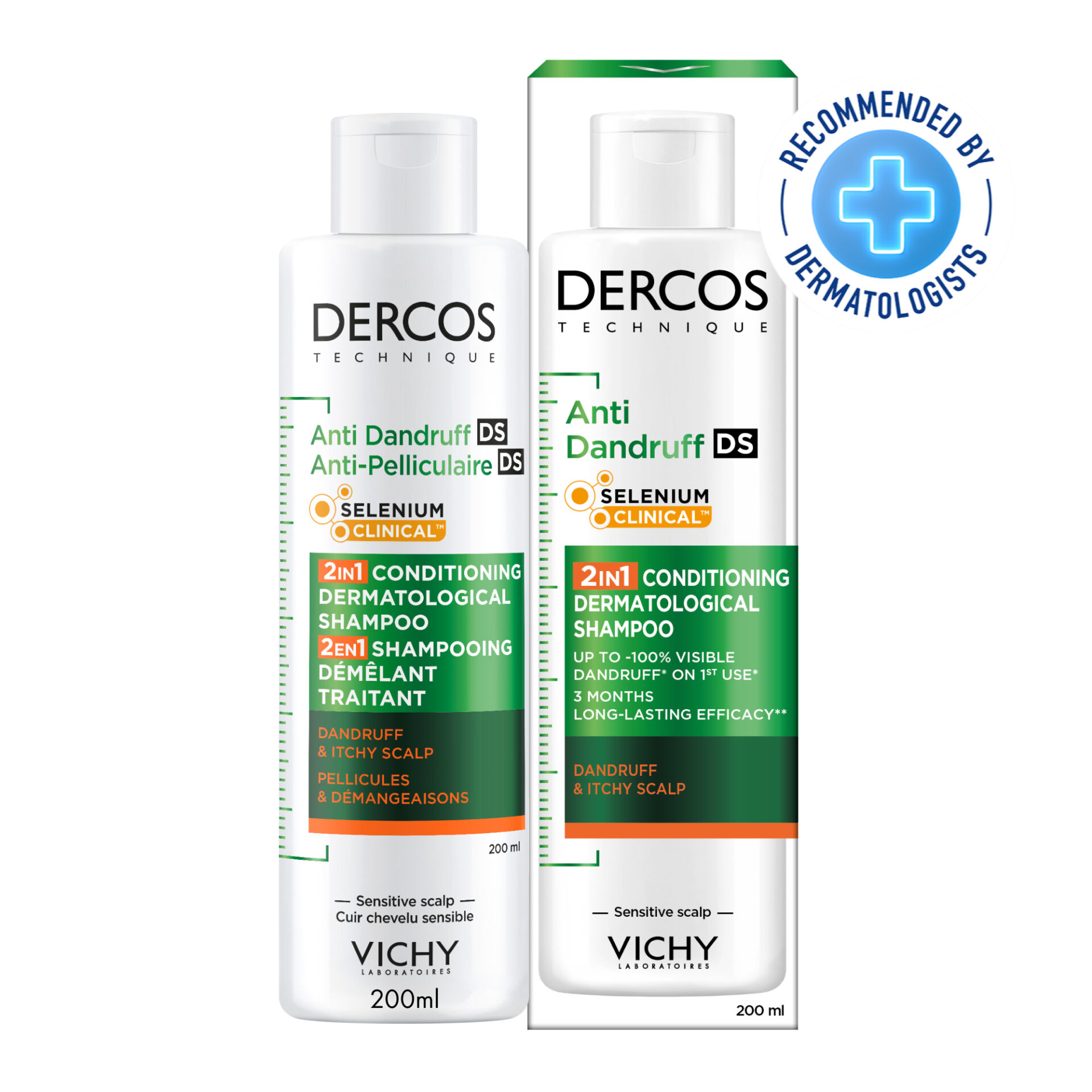 VICHY DERCOS SHAMPOOING 2EN1 ANTI-PELLICULAIRE DS ET DÉMÊLANT