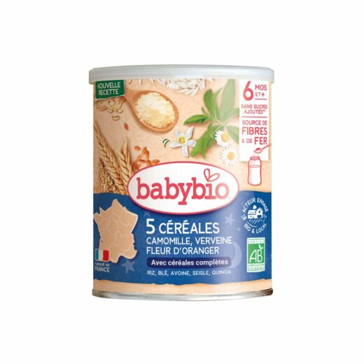 BABYBIO 5 CEREALES VERVEINE FLEUR DORANGER CAMOMILLE 220G | Urban Drug store