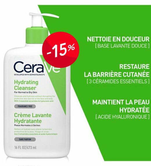 CeraVe Creme Lavante Hydratante Peau Normale a Seche 473ml 15 | Urban Drug store