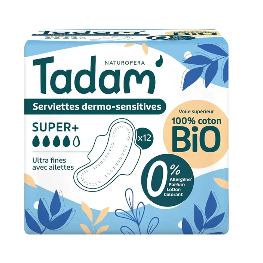 Tadam Serviette Ultra Coton Bio Super+ 12un