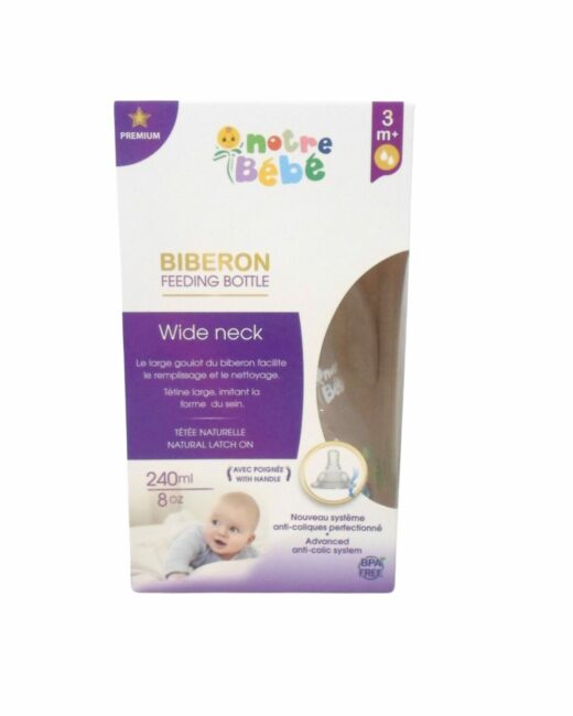 notre bebe bib wide neck avec poignet 3m 240ml | Urban Drug store