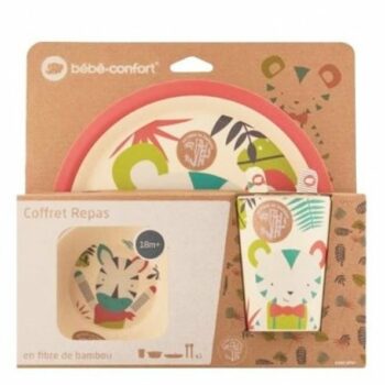 Bebe Confort - Coffret repas en Bambou (Assiette, bol, verre, cuillère, fourchette) - Jungle Vibes (18M +)