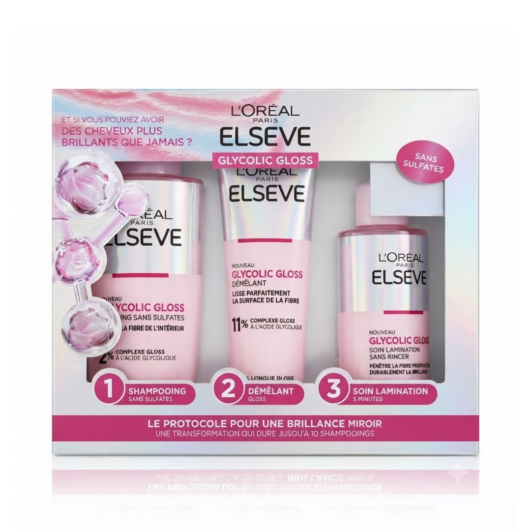 Elseve Glycolic Gloss Shampoing + Demelant + Soin Lamination Pack 1 Elseve Glycolic Gloss Shampoing + Demelant + Soin Lamination Pack