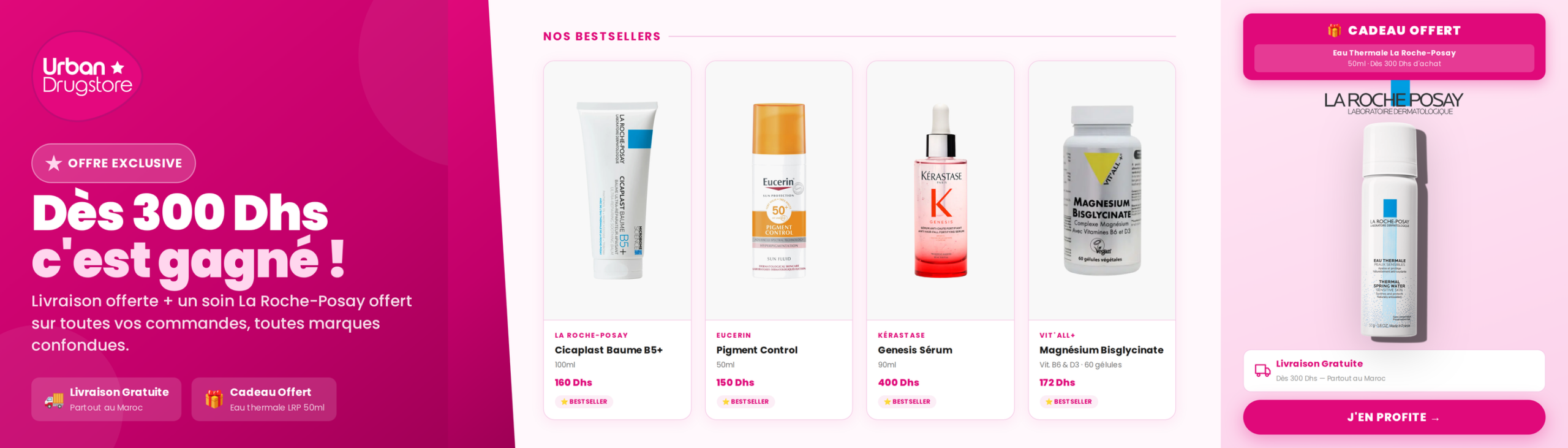 Bannière Urban Drugstore - Eau Thermale La Roche-Posay 50ml offerte dès 300 Dhs d'achat avec livraison gratuite au Maroc