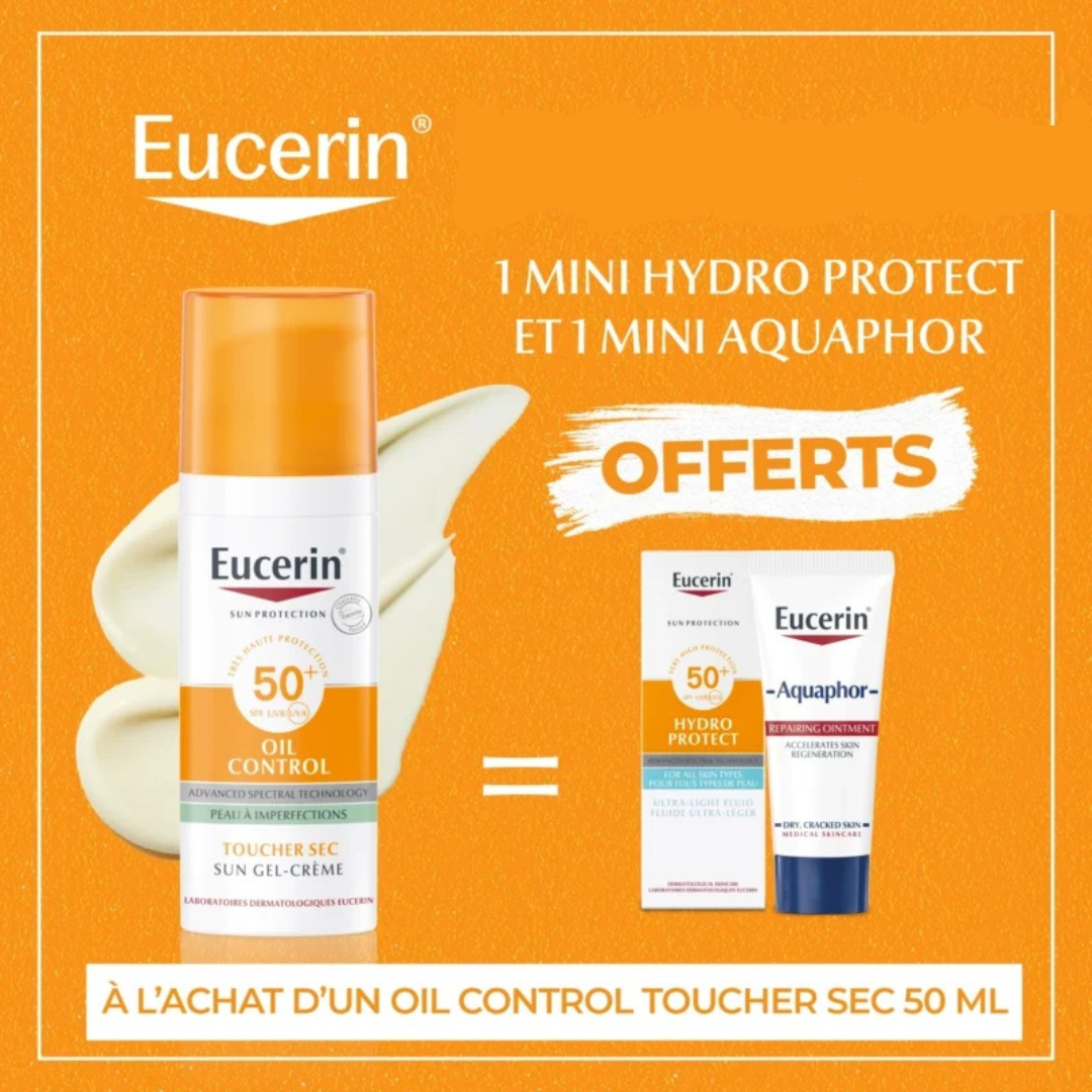 Eucerin "Oil Control 50ml+Hydro Protect 5ml+Baume Reparateur 5ml Format voyage" Pack 1 Eucerin "Oil Control 50ml+Hydro Protect 5ml+Baume Reparateur 5ml Format voyage" Pack