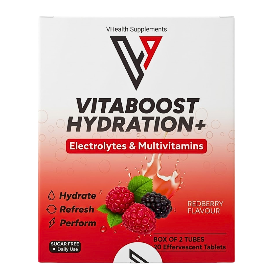 Vhealth Vitaboost Hydration+ Multivitamins Redberry Box of 2 Tubes 1 Vhealth Vitaboost Hydration+ Multivitamins Redberry Box of 2 Tubes
