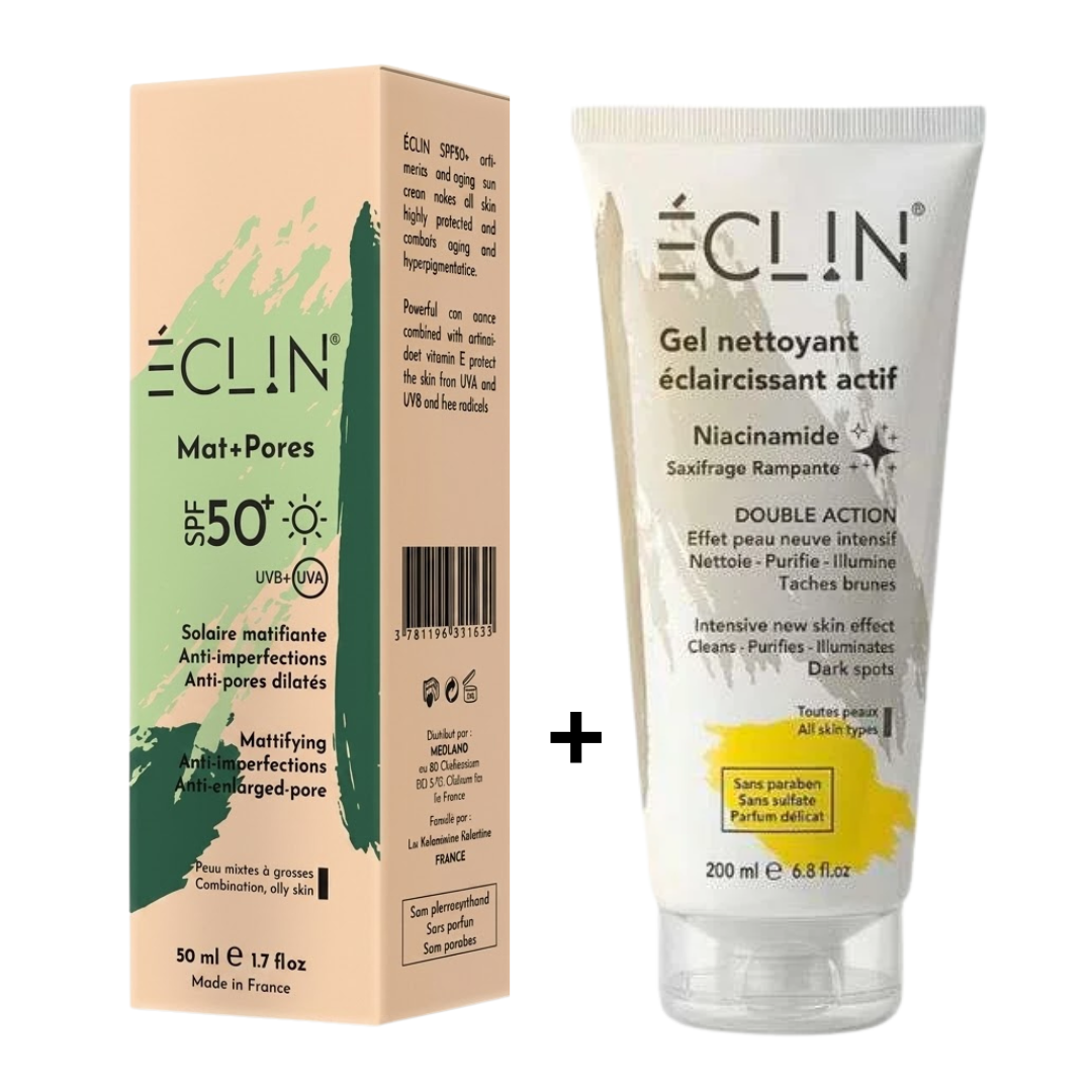 Eclin Ecran Solaire Matifiante+Pores Spf50 + Gel Nettoyant 50ml Pack 1 Eclin Ecran Solaire Matifiante+Pores Spf50 + Gel Nettoyant 50ml Pack