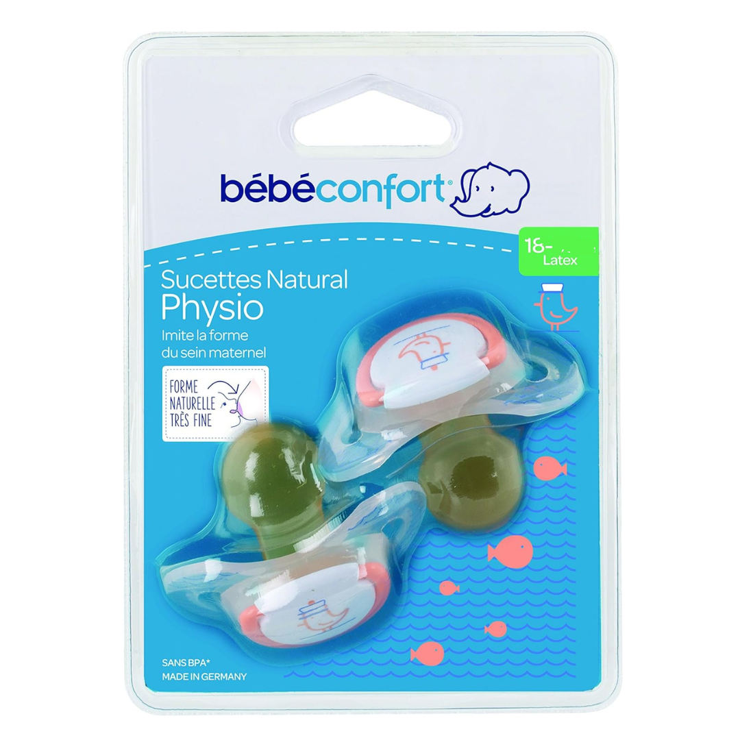 Bebe Confort 2 Sucette Natural Physio 16-18m Latex Navy 1 Bebe Confort 2 Sucette Natural Physio 16-18m Latex Navy