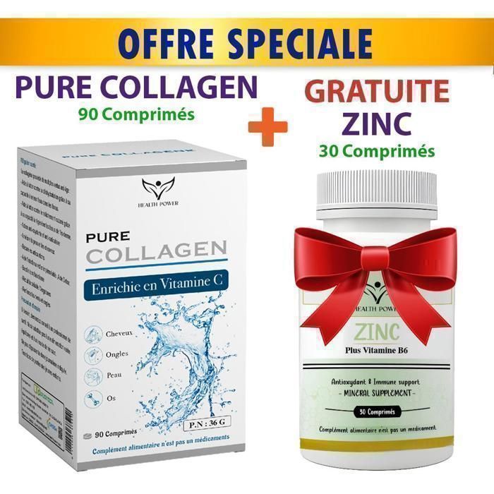 HEALTH POWER PURE COLLAGEN 90 Comprimés +ZINC 30 Comprimés OFFERT 1 HEALTH POWER PURE COLLAGEN 90 Comprimés +ZINC 30 Comprimés OFFERT