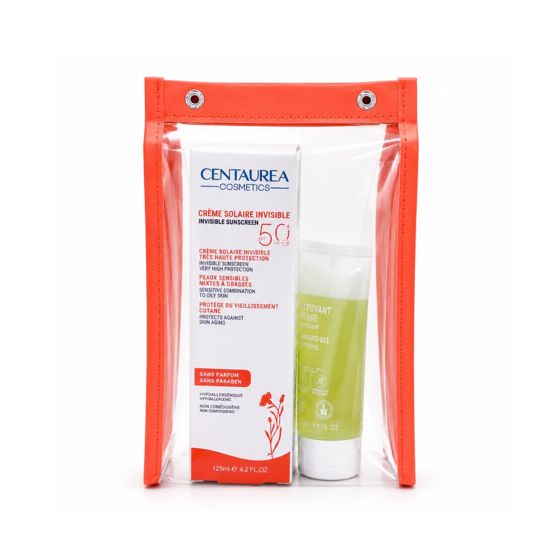 Centaurea Trousse Solaire Duo Crème Solaire Invisible SPF 50+ 125 ml + Gel Moussant Format Voyage Offert