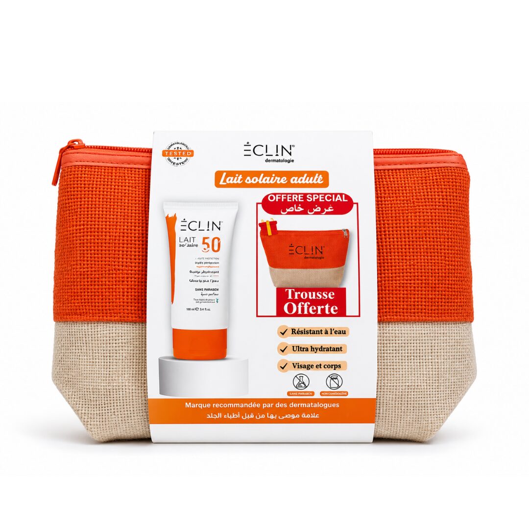 Eclin Lait Solaire SPF50+ 150ML + Trousse Offerte 1 Eclin Lait Solaire SPF50+ 150ML + Trousse Offerte