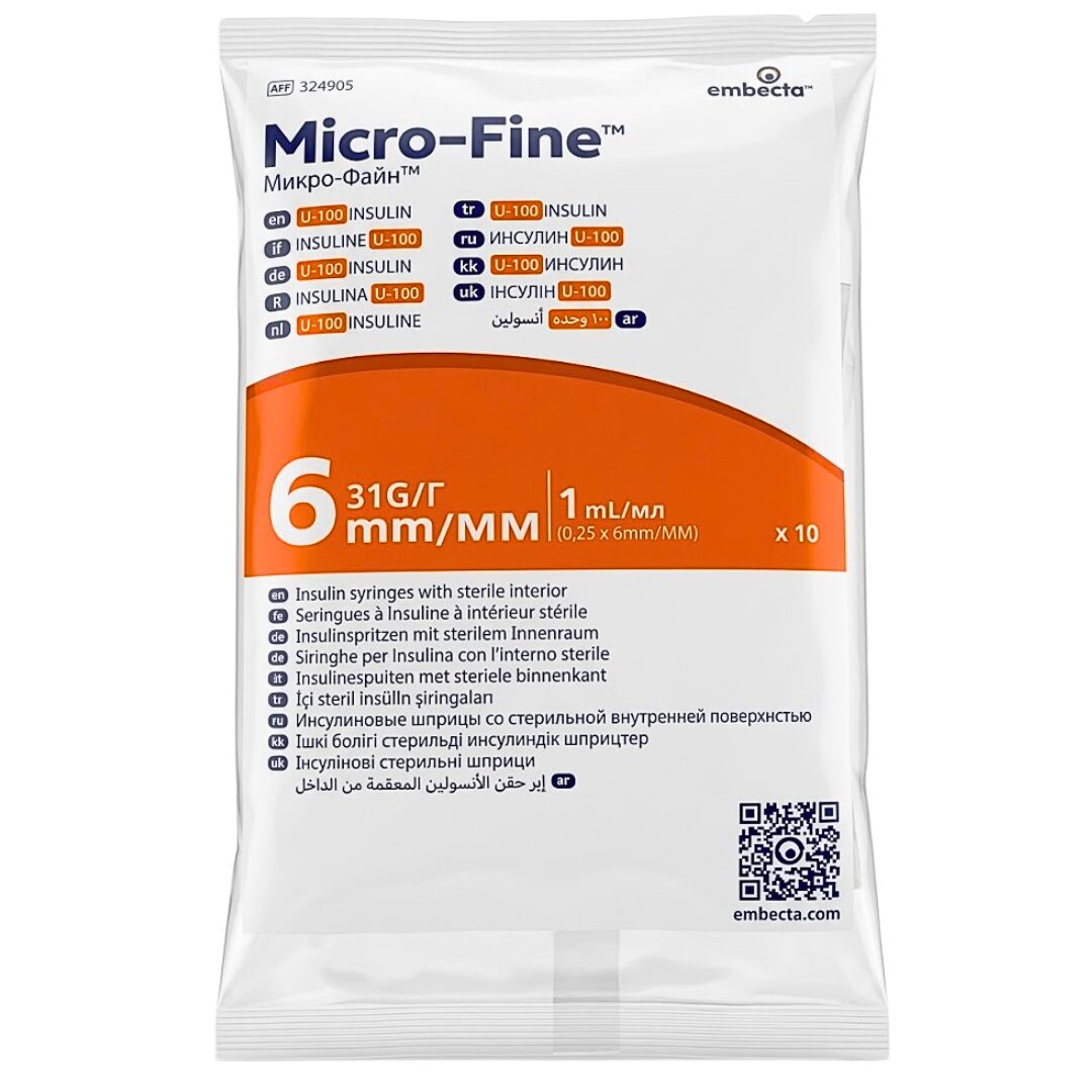 Embecta Micro-Fine Plus Seringue A insuline 1ml Sachets 10 Pieces