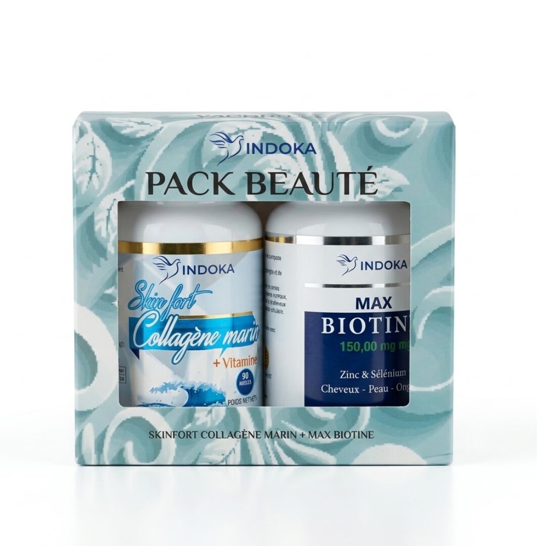 Indoka Collagène Marin 90 Gélules+ Max Biotine 90 comprimés Pack 1 Indoka Collagène Marin 90 Gélules+ Max Biotine 90 comprimés Pack