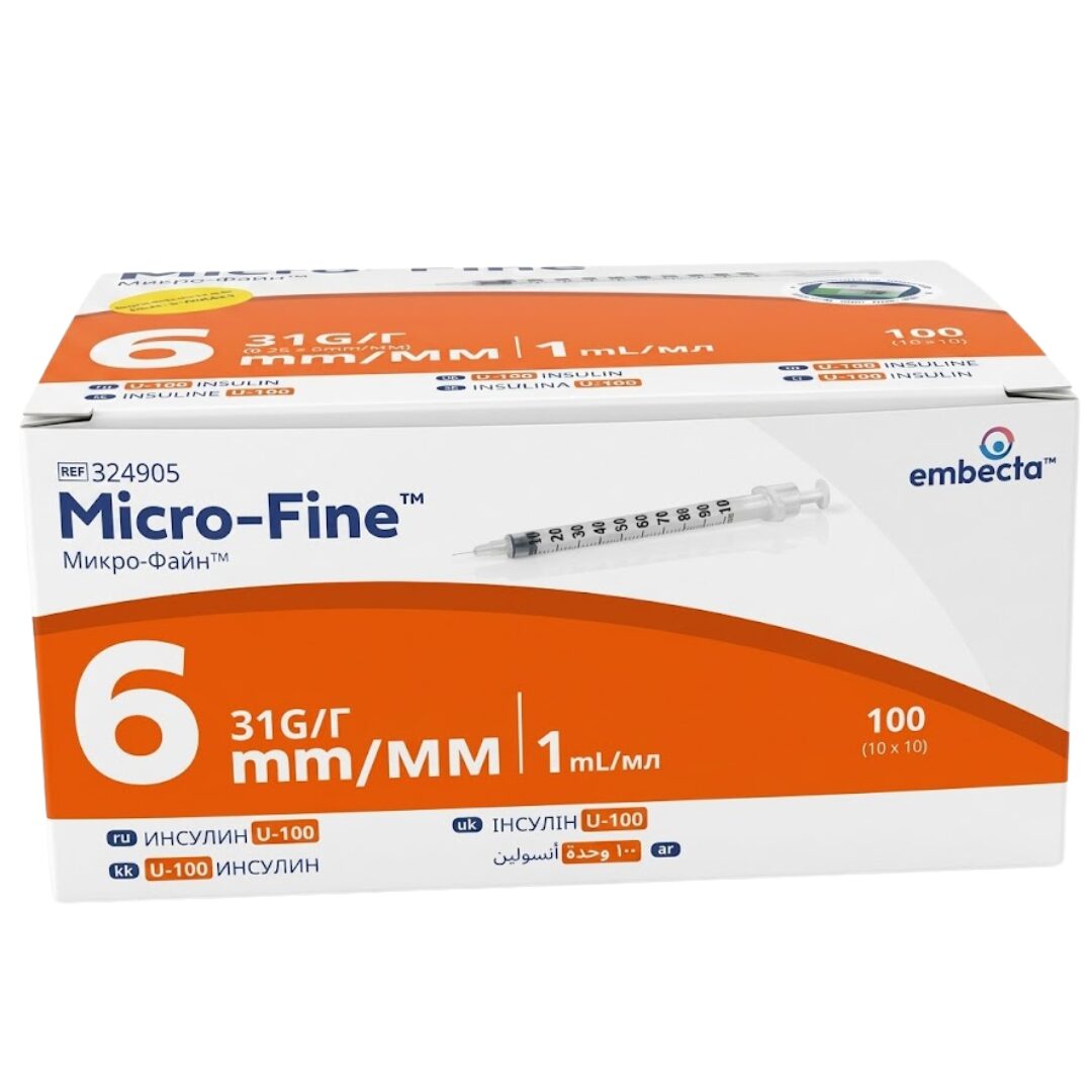 Embecta Micro-Fine Plus Seringue A insuline 1 ml /31G/ 6MM 100 Boite 1 Embecta Micro-Fine Plus Seringue A insuline 1 ml /31G/ 6MM 100 Boite