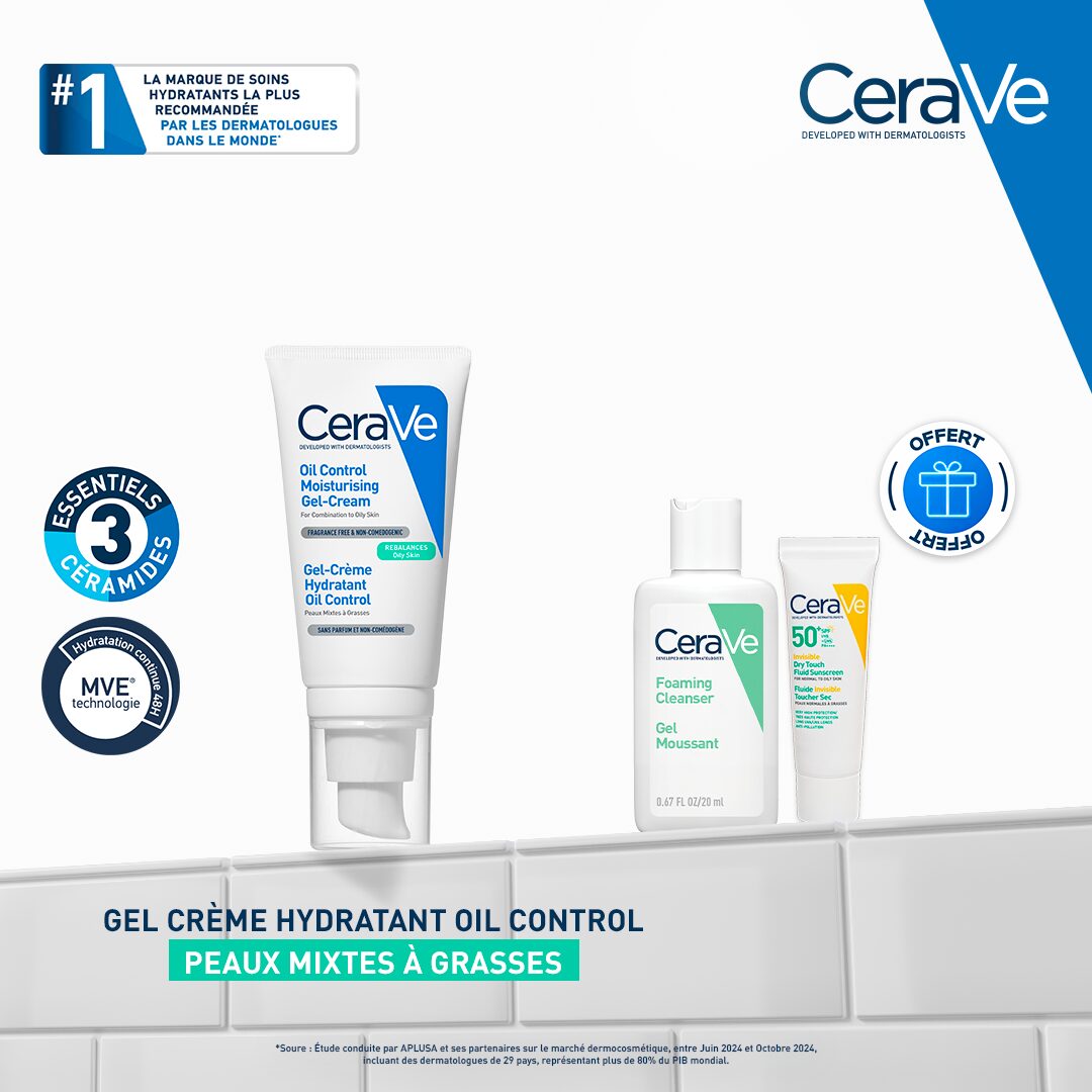 Cerave Gel Creme Hydratant Oil Control Peaux Mixte a Grasse 52ml+ Gel Moussant Format Voyage