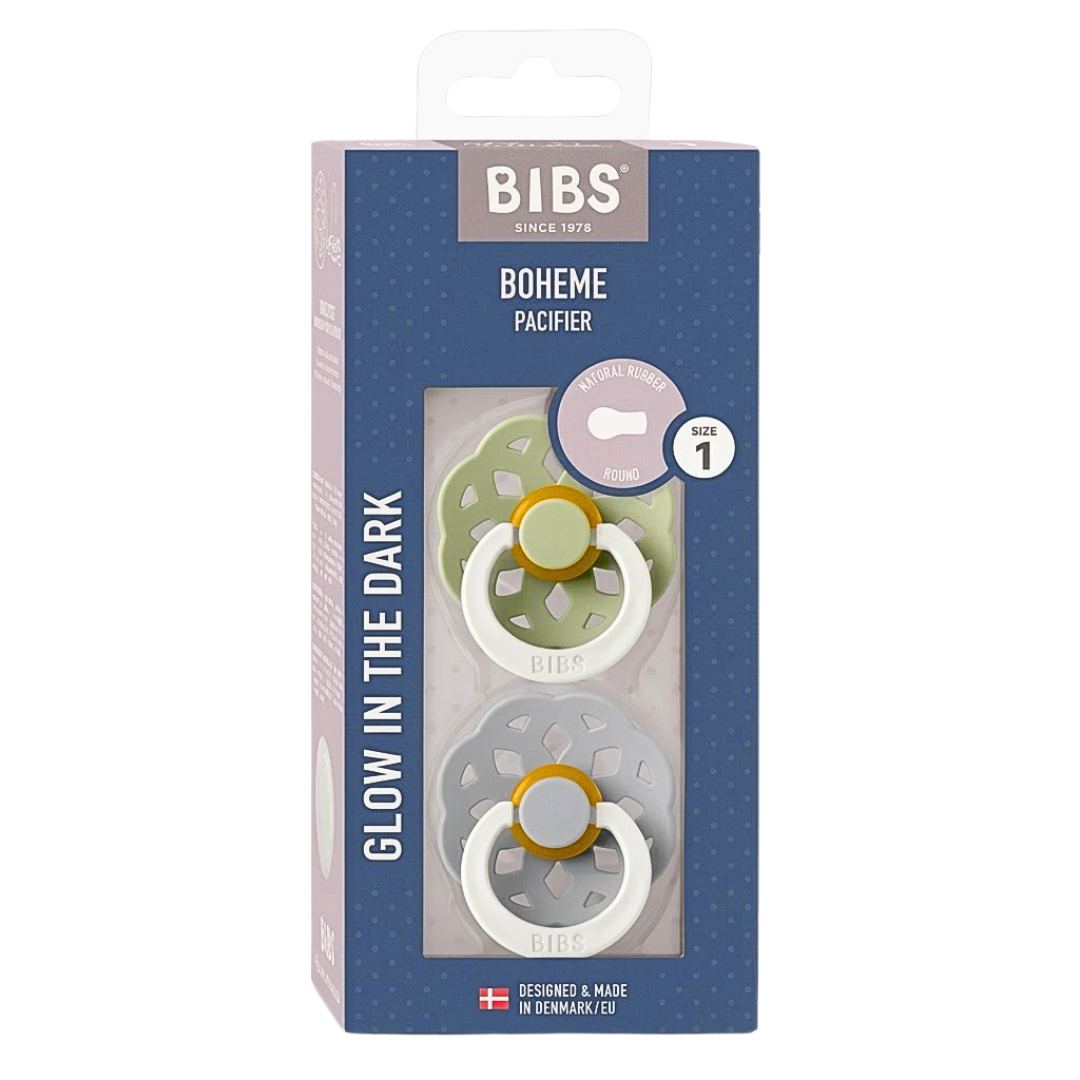 Bibs 2 Sucettes Boheme Glow Ronde Sage / Cloud Size 1 +0m