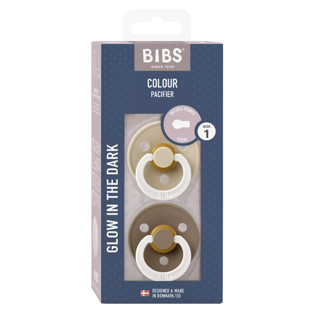 Bibs 2 Sucettes Colour Round Glow Dark Oak / Vanilla Size 1