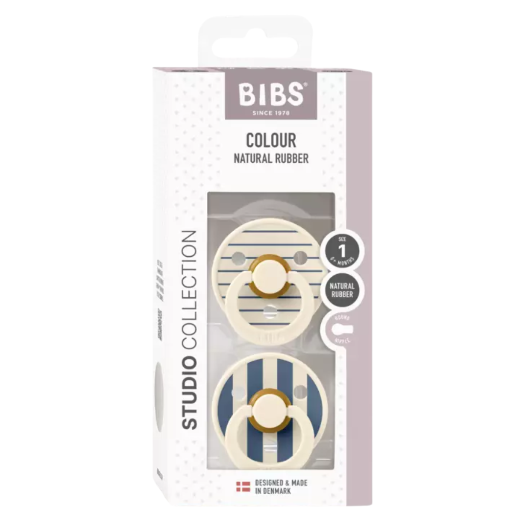 Bibs 2 Sucettes Colour Round Studio Ivory Steel Blue Mix Size 1 +0mois
