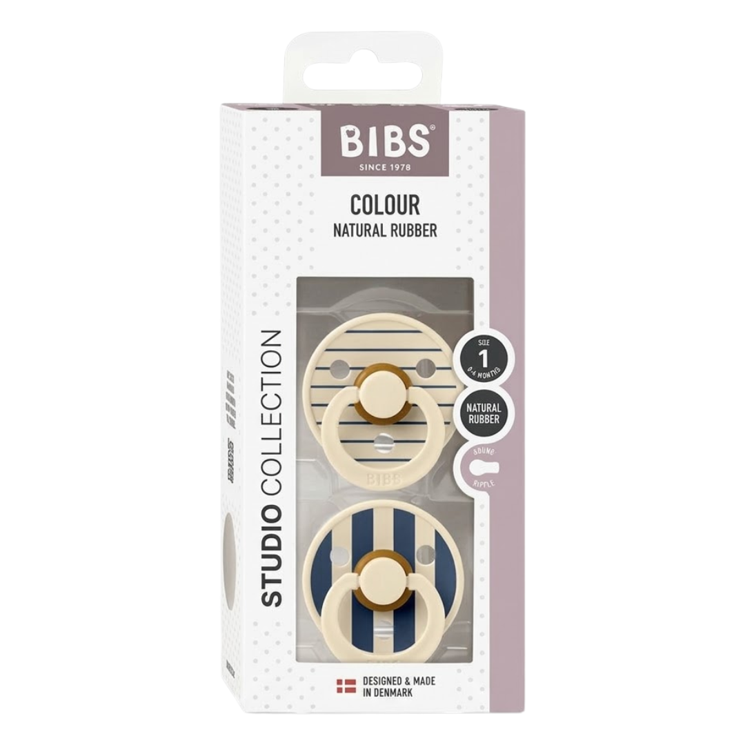 Bibs 2 Sucettes Colour Round Studio Ivory Steel Blue Mix Size 2 +6mois